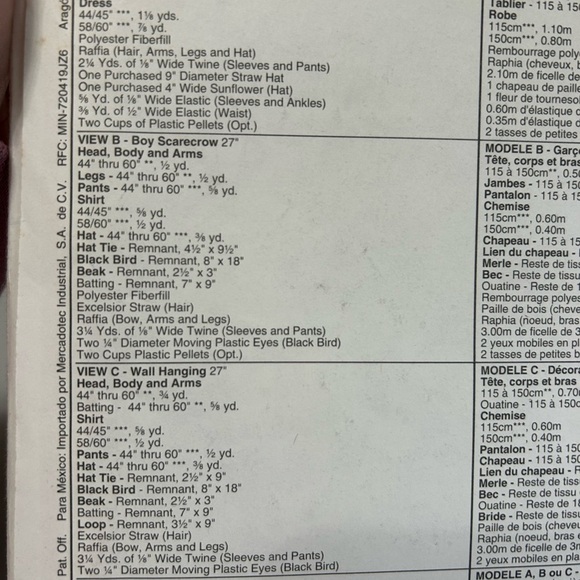 4/$50 McCall 6665 Friendly Scarecrow Costume decor sew patterns 🪡 - Picture 7 of 7